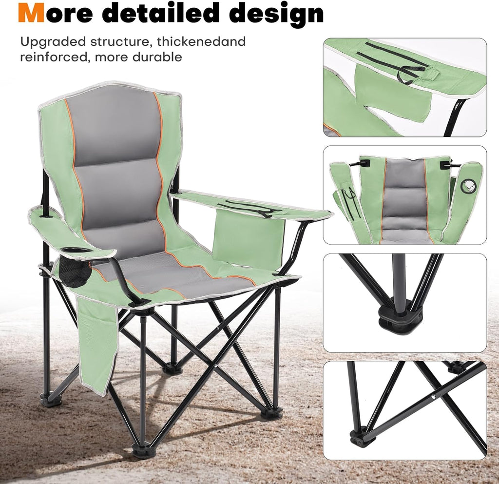 XMT Premium Padded Folding Chair, Extra Wide & Heavy Duty 450lbs Capacity, Portable Camping Chair with Insulated Cooler, Cup Holder & Storage, Compact Foldable for Outdoor, Beach, Picnics
