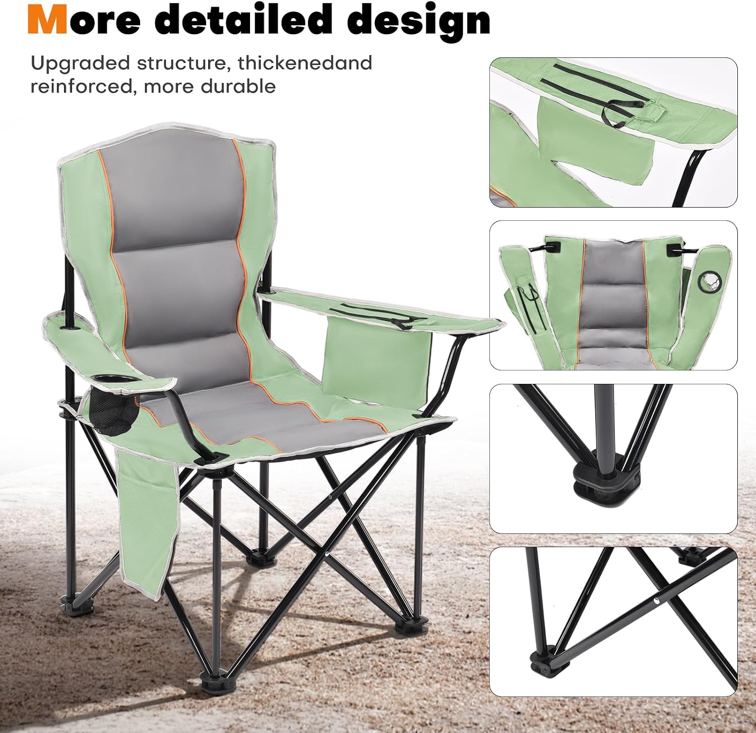 XMT Premium Padded Folding Chair, Extra Wide & Heavy Duty 450lbs Capacity, Portable Camping Chair with Insulated Cooler, Cup Holder & Storage, Compact Foldable for Outdoor, Beach, Picnics