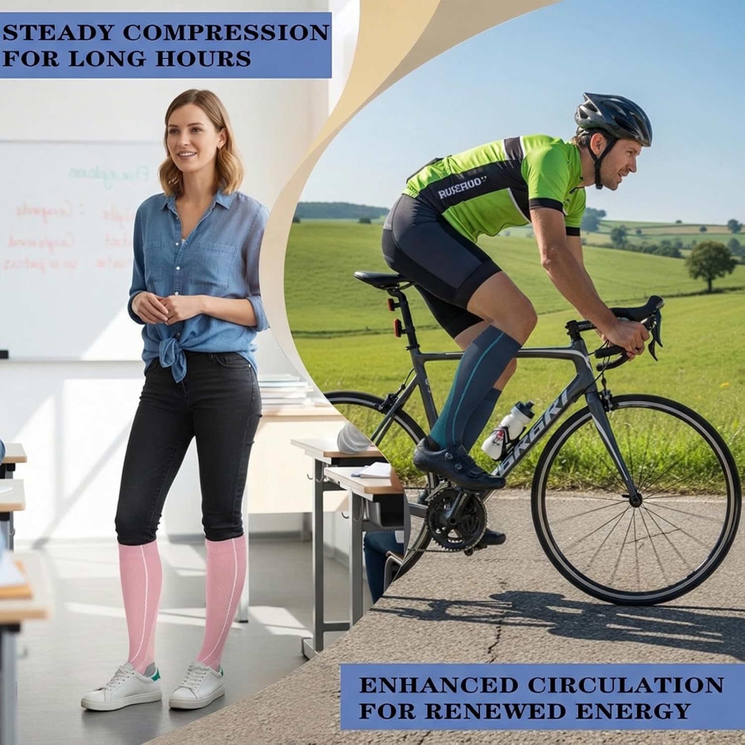 Sooverki Copper Compression Socks for Men & Women 8 Pack 15-20mmHg - Knee High Stockings Best Support for Running Athletic