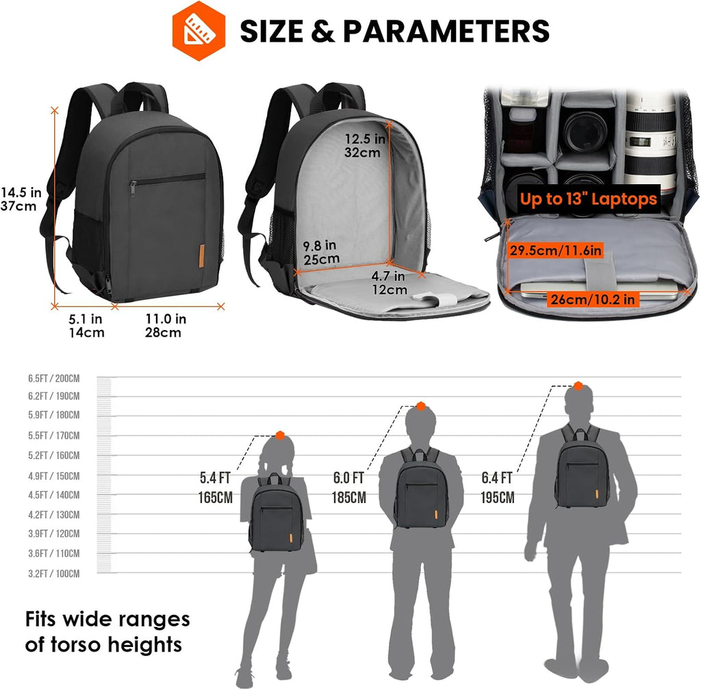 TARION Small Camera Backpack for Photographers Compact 12L Black TB-S