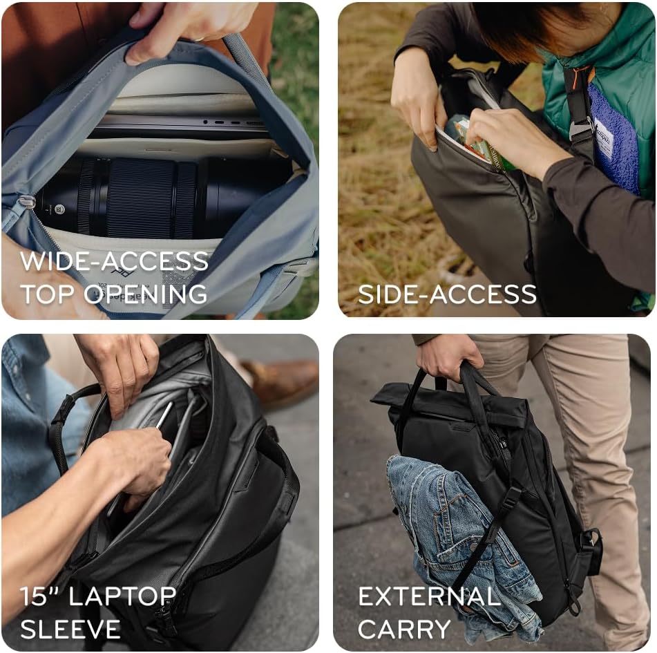 Peak Design Everyday Totepack 20L, Eclipse, Weatherproof Shell, Top and Side Access, FlexFold Dividers, Laptop Sleeve, Internal Pockets, Backpack or Hand Carry, Versatile Tote Bag for Women and Men
