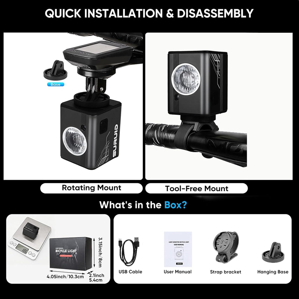 Suruid Super Bright Bike Lights, Durable Aluminum, IPX6 Waterproof