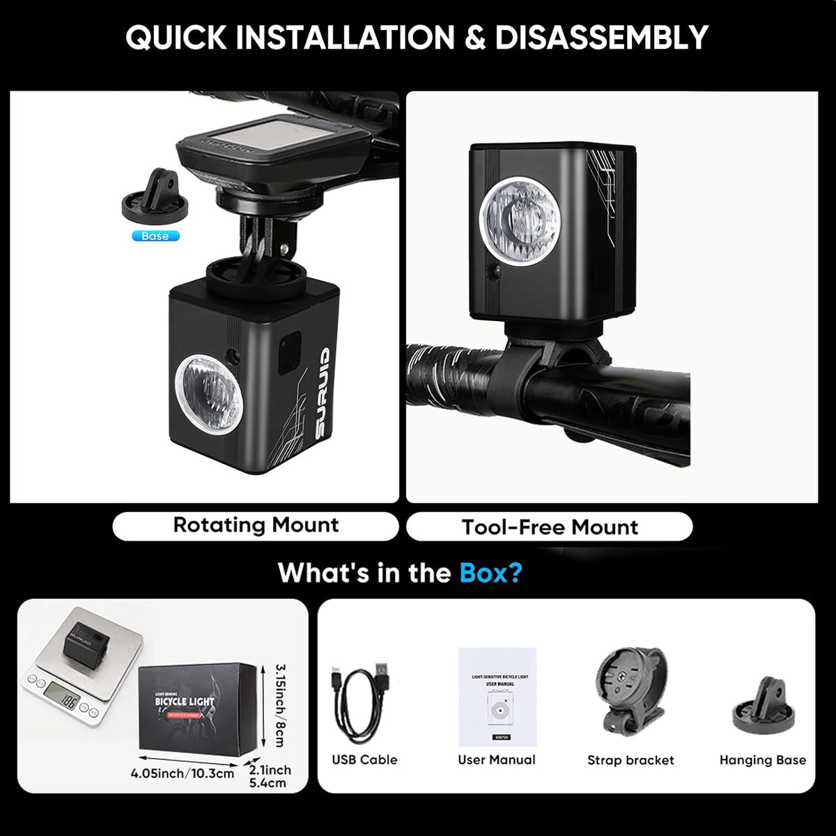 Suruid Super Bright Bike Lights, Durable Aluminum, IPX6 Waterproof