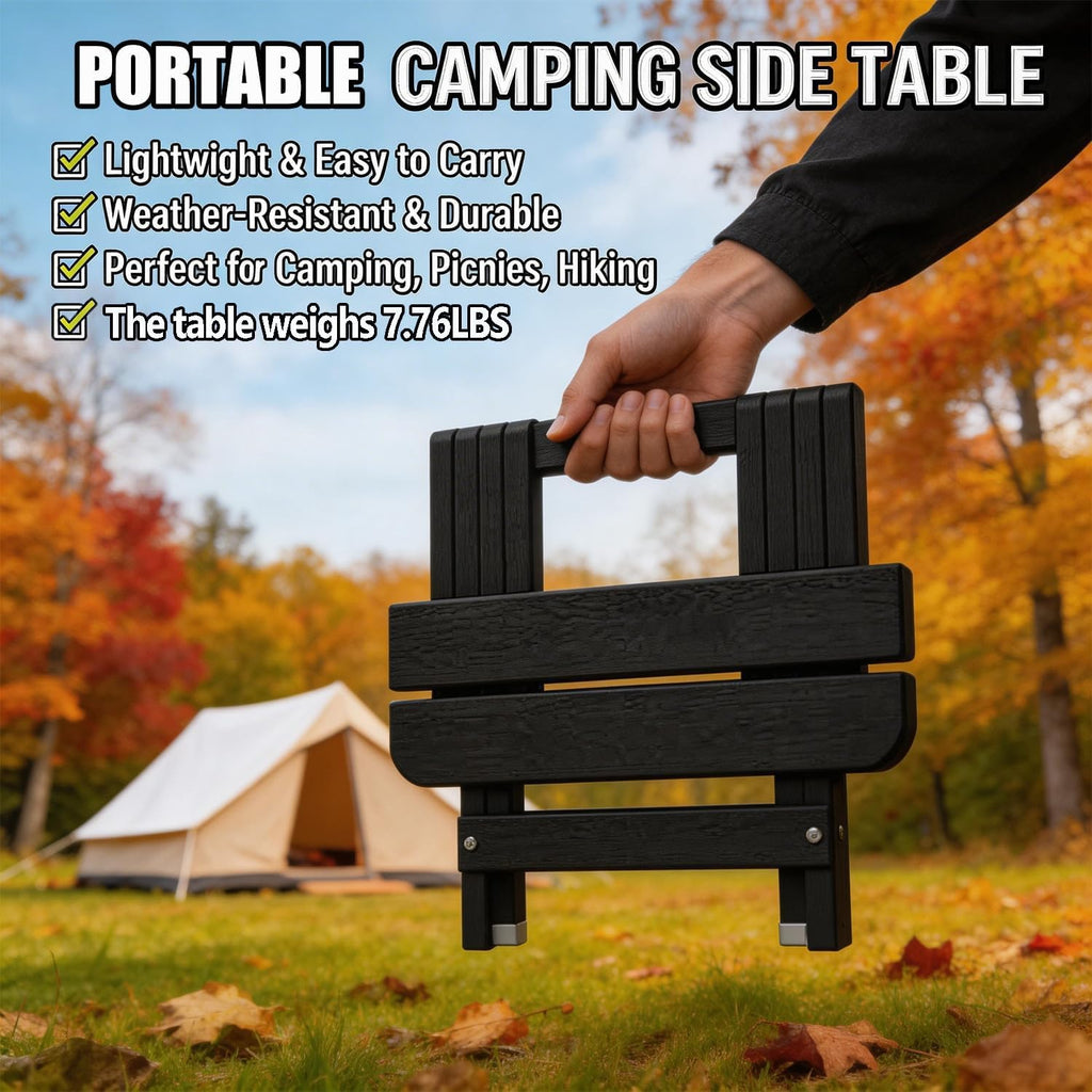 Folding Outdoor Side Table,Small HDPE Patio Table,All-Weather Compact Portable End Table for Patio,Porch,Pool,Black,11.8" D x 15.7" W x 15.7" H