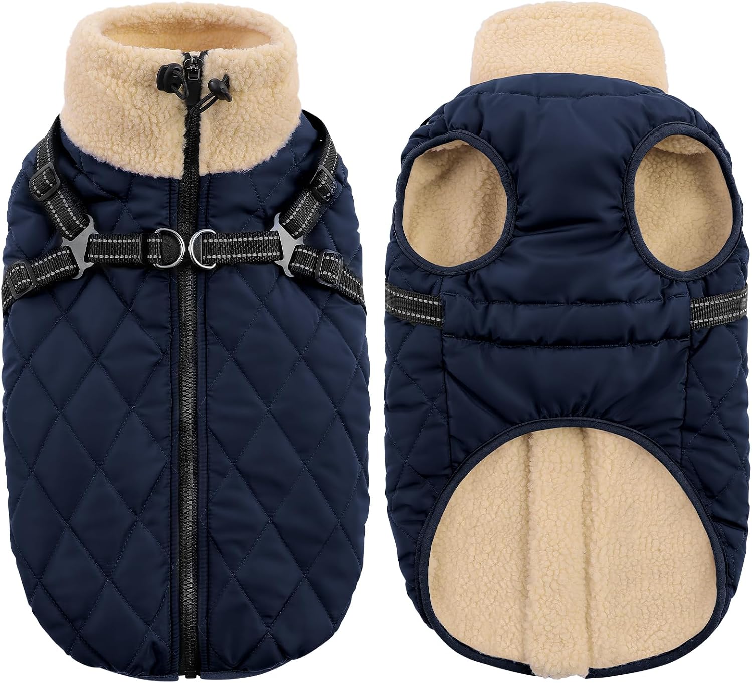 Queenmore Dog Winter Jacket Dog Coats for Large Dogs with Harness Built in