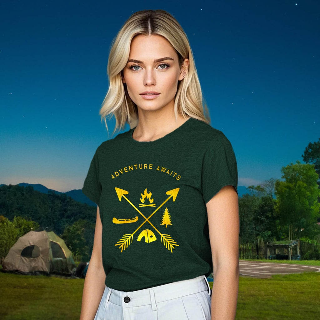 Womens Adventure Awaits Shirts Outdoor Lifestyle Camping Hiking T-Shirt Nature Travel Camp Life Tee