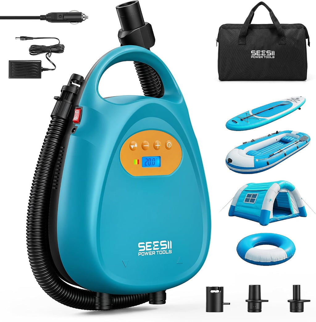 Seesii Cordless Paddle Board Electric Pump 20PSI for SUP, Kayak, Boat
