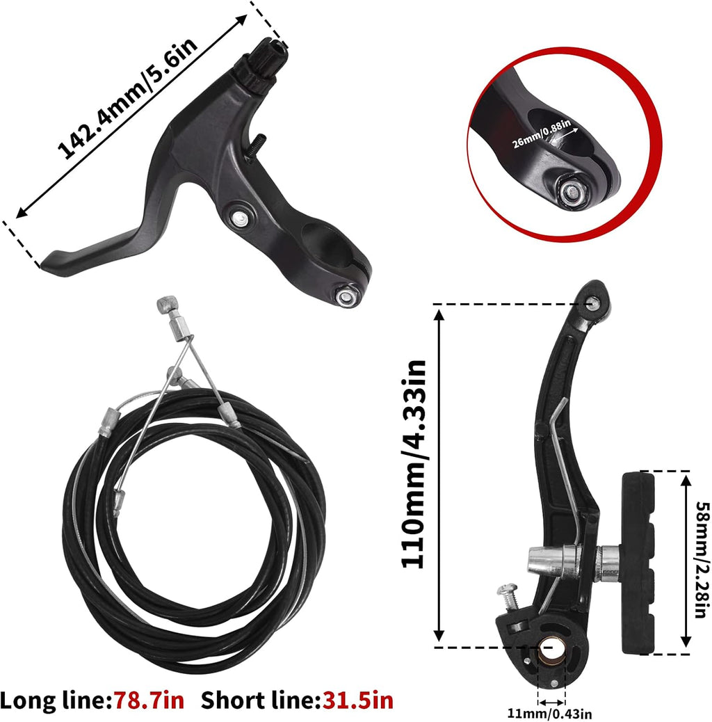 Gashwer V-Type Bike Brakes Set, Complete Universal Bike Front and Rear MTB Bicycle Brake, Inner and Outer Callipers Cables Lever Kit with Multi-Tool Wrenches Black