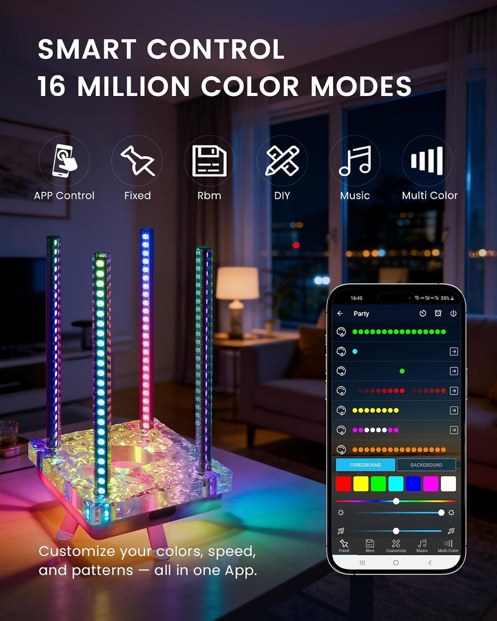 Music Sync RGB Ambient Light, App Controlled & Sound Reactive Audio Visual Lighting for Gaming Desk, Party & Desk Setup (Grey)