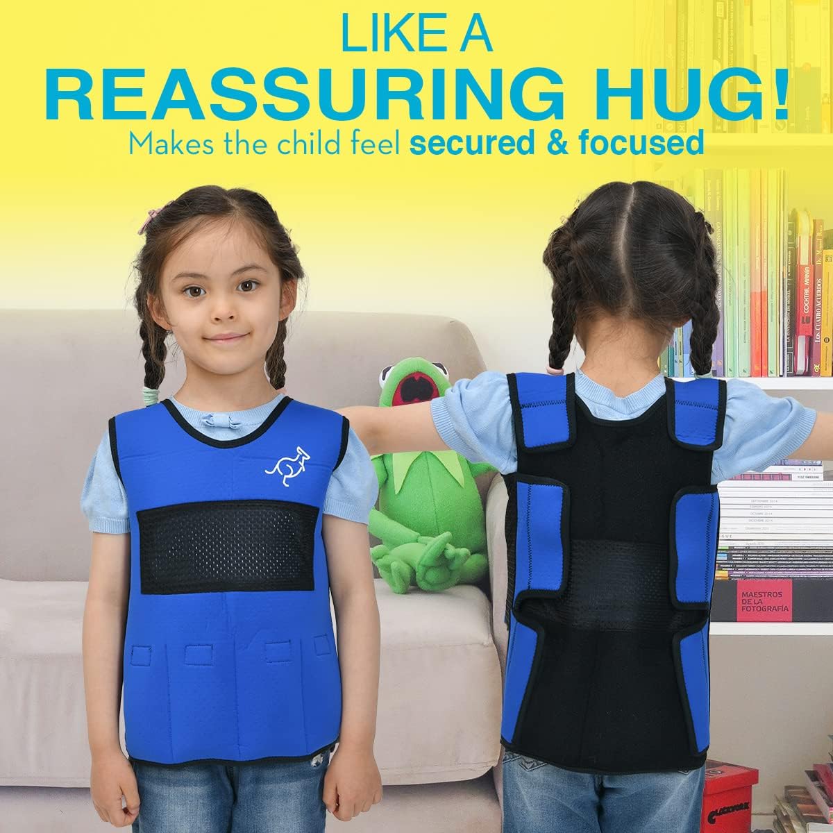 Ted Kangaroo Weighted Vest for Kids Sensory Compression Vest Deep Pressure Comfort (Blue)