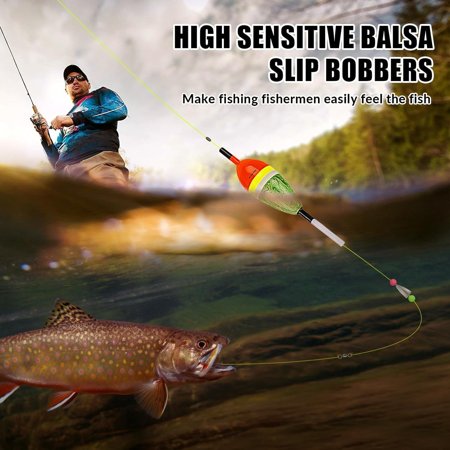 THKFISH Fishing Floats Balsa Wood Slip Bobbers, Fishing Bobbers Stick Slip Bobber for Fishing Crappie Bluegill Trout Bass Panfish Catfish Walleye 5PCS