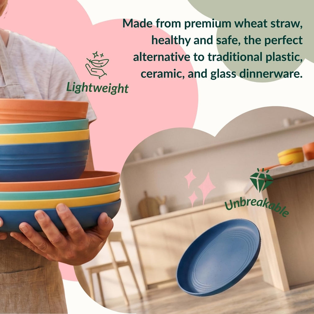 Homienly Wheat Straw Plates and Bowls Sets Unbreakable Dinnerware Set 20 PCS Dish Set for Camping, Party, Picnic Microwave and Dishwasher Safe Kitchen Dinner Set Apartment Essentials (Multicolor)