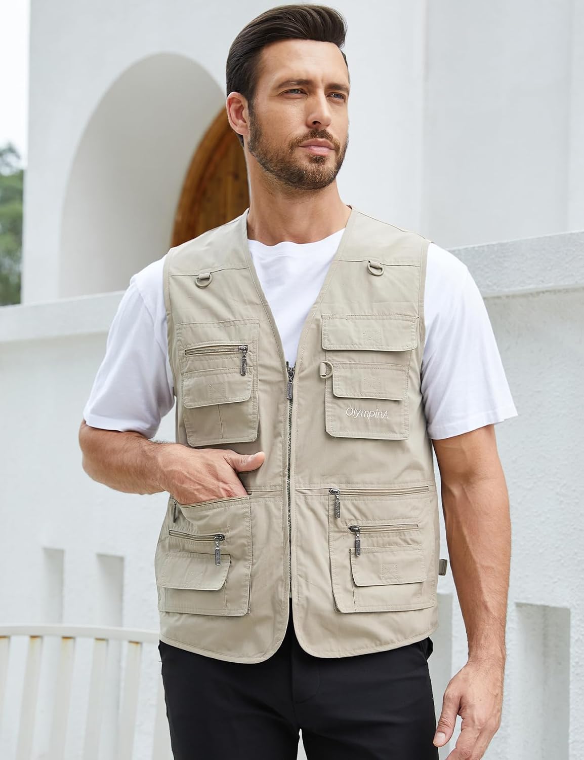 Gihuo Men's Fishing Vest Utility Safari Travel Vest with Pockets Outdoor Work Photo Cargo Fly Summer Vest