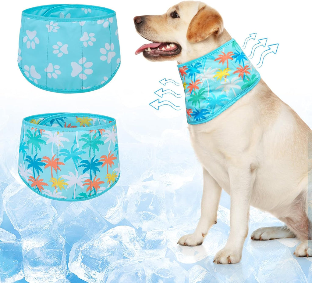 BEAUTYZOO Dog Cooling Bandana for Medium Large Dogs, 2 Pack Instant Cooling Bandanas Breathable Cooling Ice Towel Neck Wraps,Keep Dogs Cool in Hot Summer, Blue Paw L