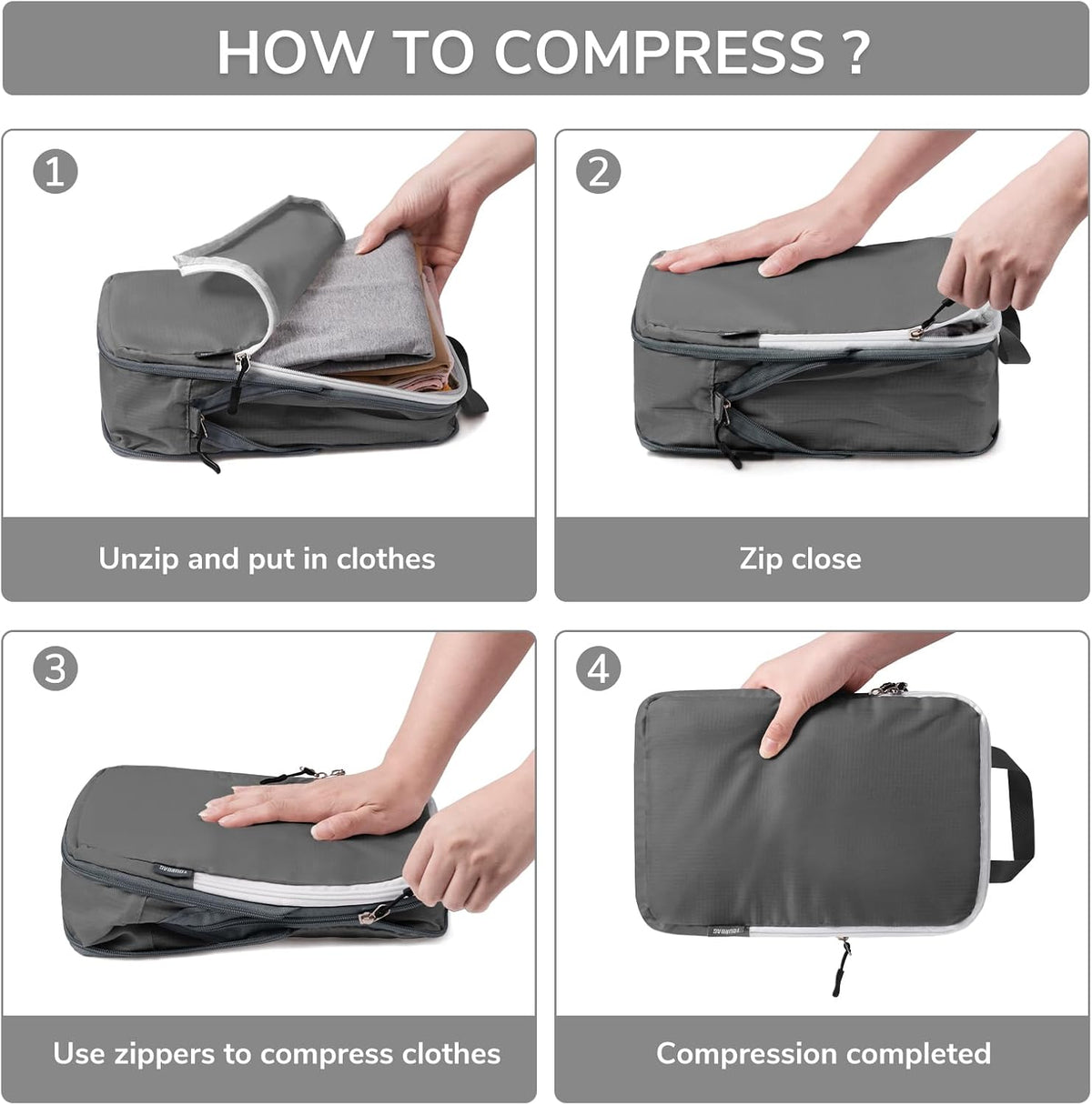 CherryNow 7 Set Compression Travel Packing Cubes for Suitcases, Grey