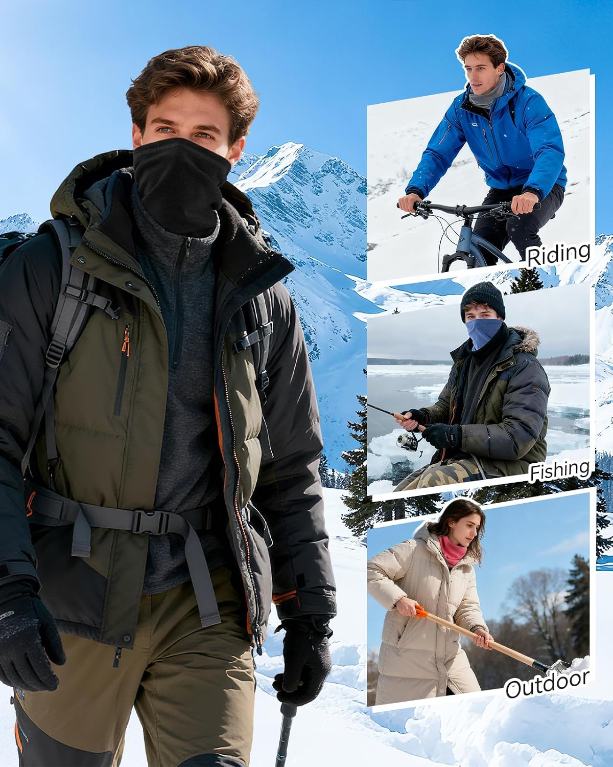 LUOLIIL VOE 4 Pack Winter Neck Warmer, Neck Gaiter Ski for Men & Women, Soft Fleece Face Cover Mask Scarf for Cold Weather