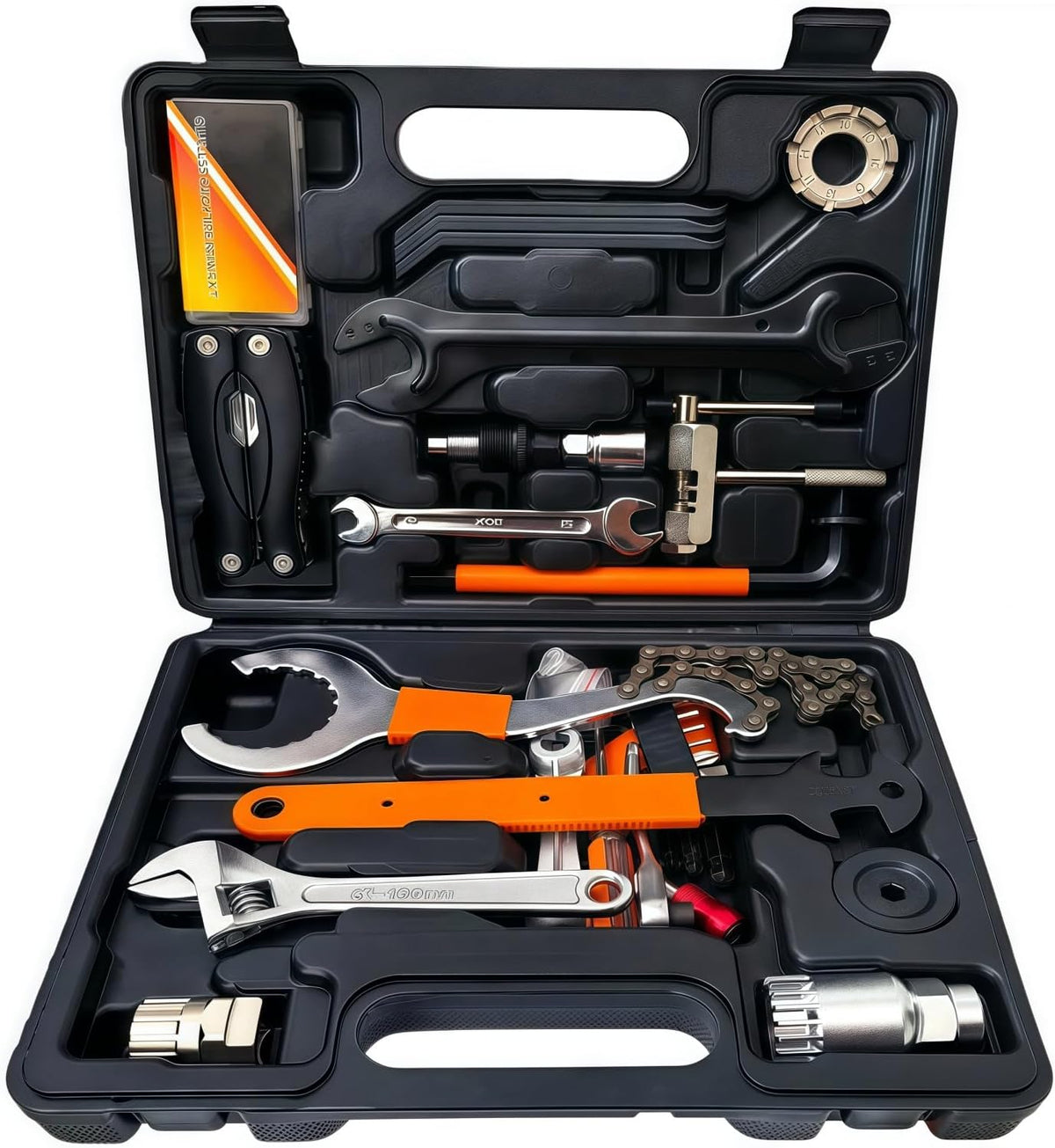 YBEKI Professional Bike Repair Tool Kit with Hard Case - Complete Maintenance Set for Mountain & Road Bikes, Includes Ratchet, Chain Tool, Crank Puller, Tire Bead Breaker, Multi-purpose Pliers