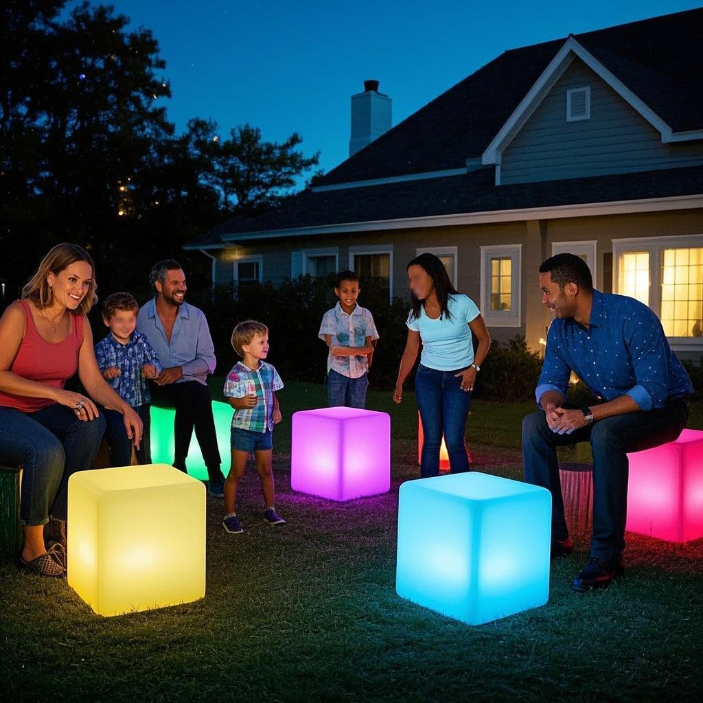 Mr.Go 20-inch LED Lighted Cube Table, Large Color-Changing Cube Chair Light