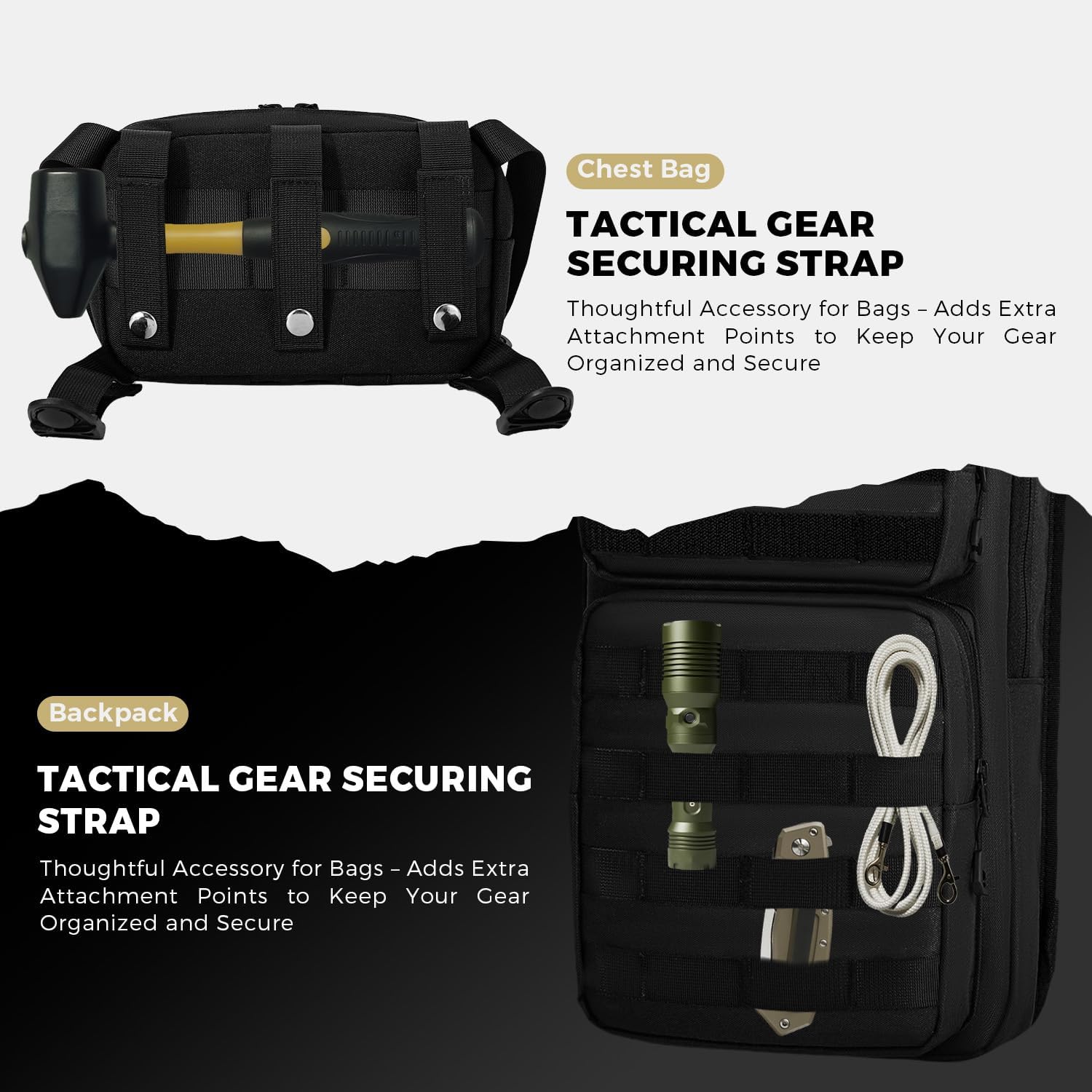 Koculemi Tactical Hydration Backpack with 2L Water Bladder and Front Small Tactical Pouch, Outdoor Water Backpack for Men Women, Sports Hydration Pack for Hiking, Cycling,Climbing