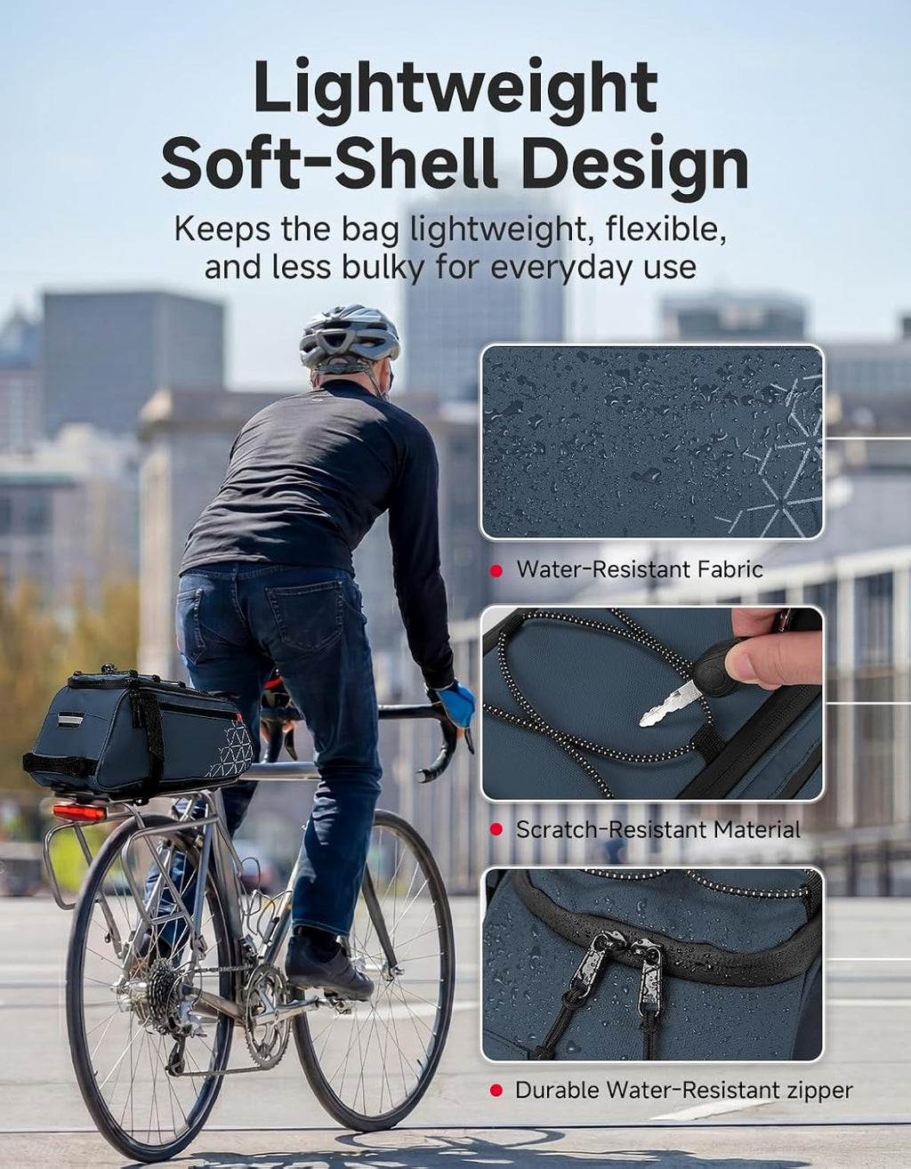 KEMIMOTO Rear Bike Rack Bag - 8L PVC Water Resistant Ebike Bags for Bicycle