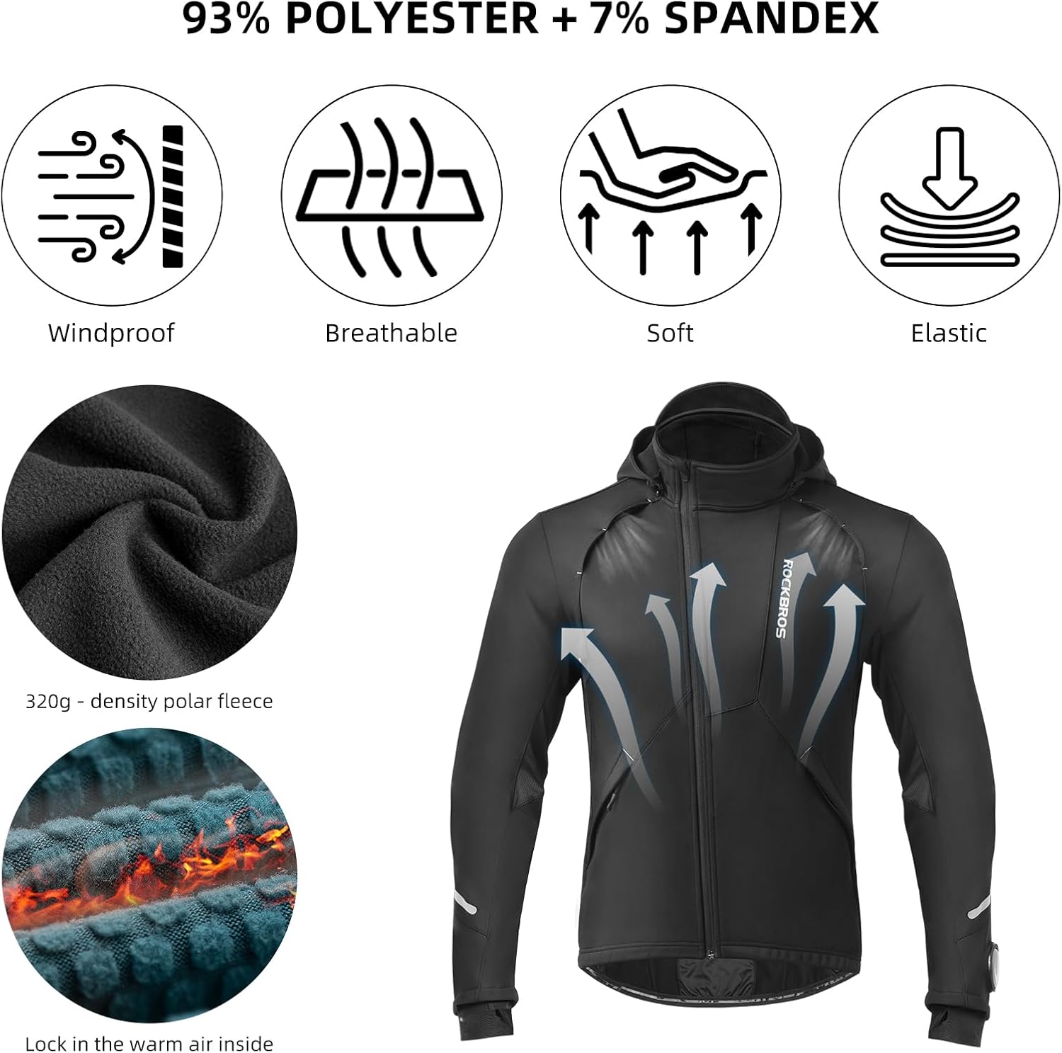 ROCKBROS Cycling Jackets for Men Thermal Windproof Cold Weather MTB Hiking