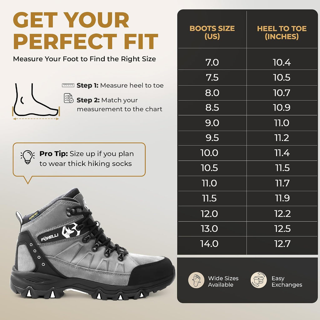 Foxelli Men’s Hiking Boots – Waterproof Breathable & Lightweight Suede Leather Hiking Boots for Men