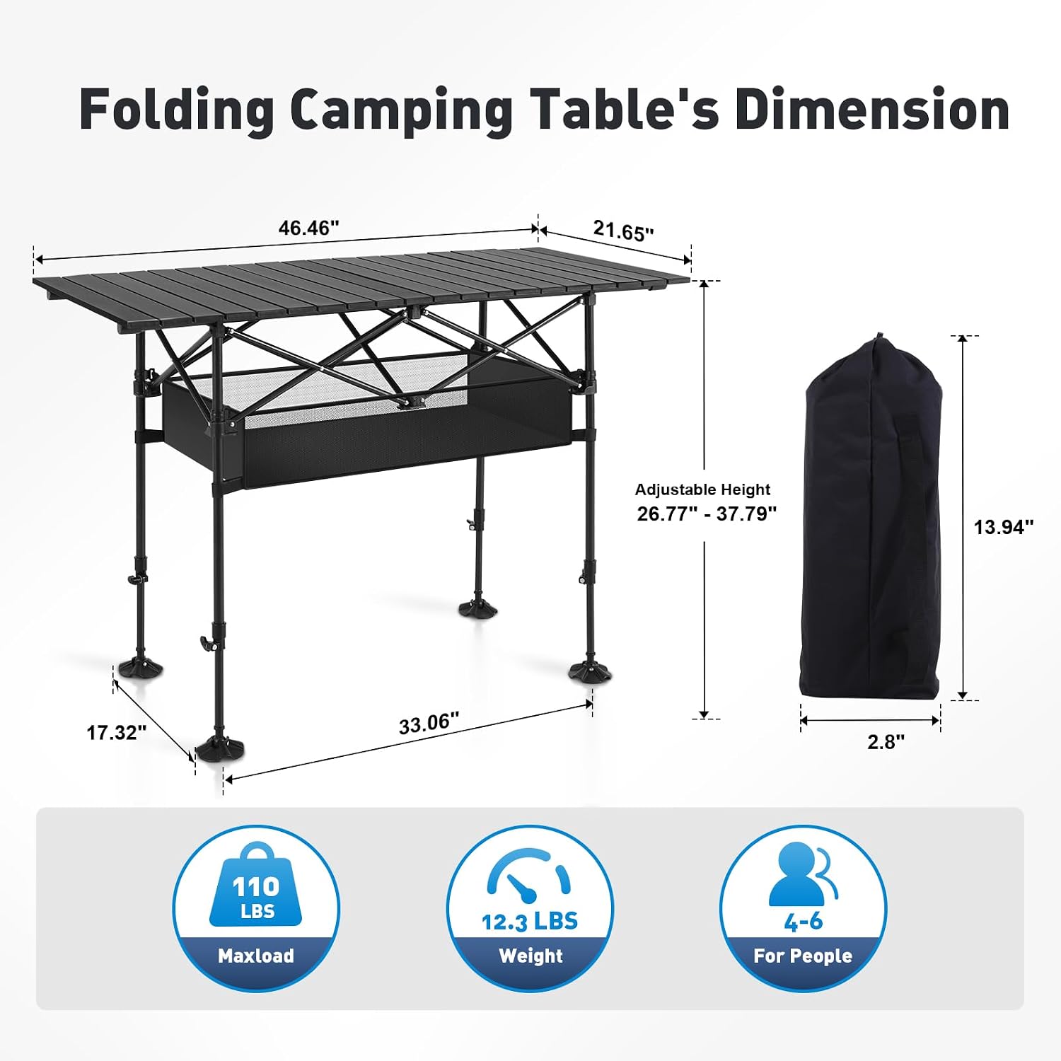 ALPHA CAMP Folding Camping Table Outdoor Table for Camping Picnic BBQ Beach