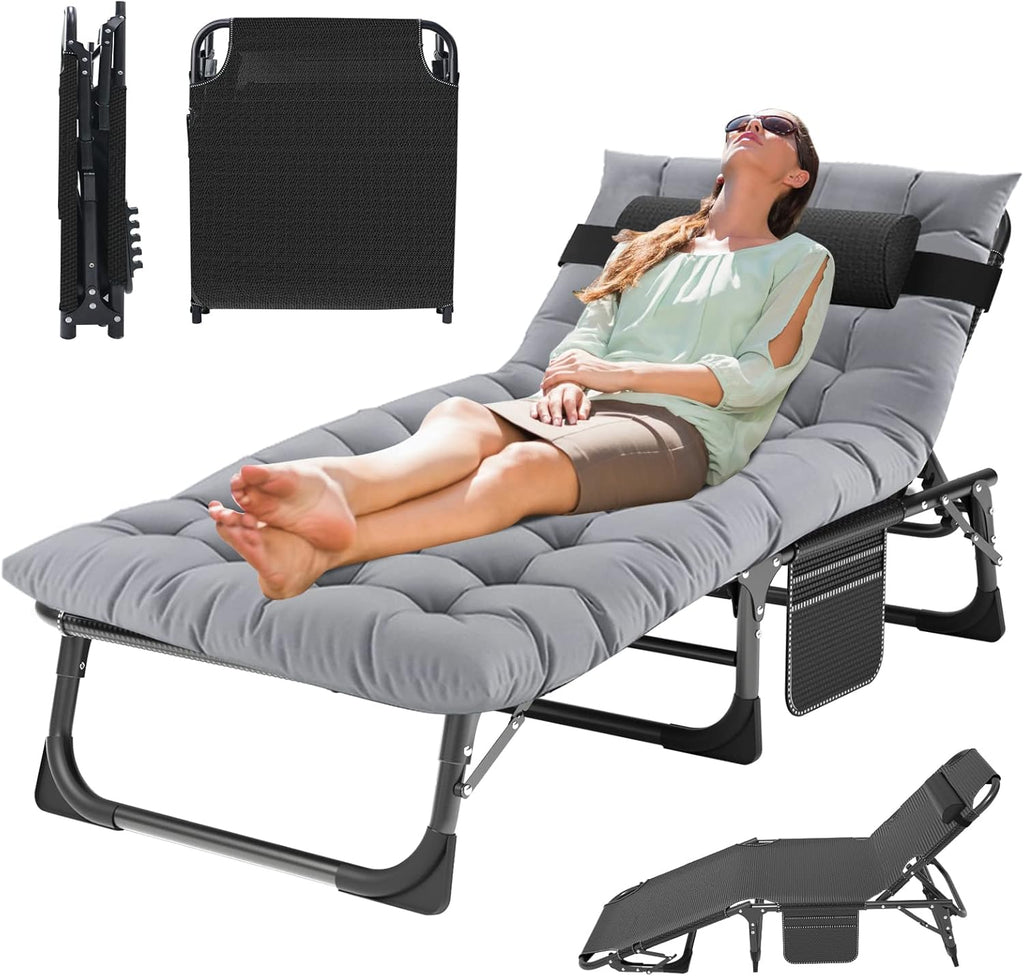 MOPHOTO Folding Tanning Chair, 5-Position Chaise Lounge with Face Hole