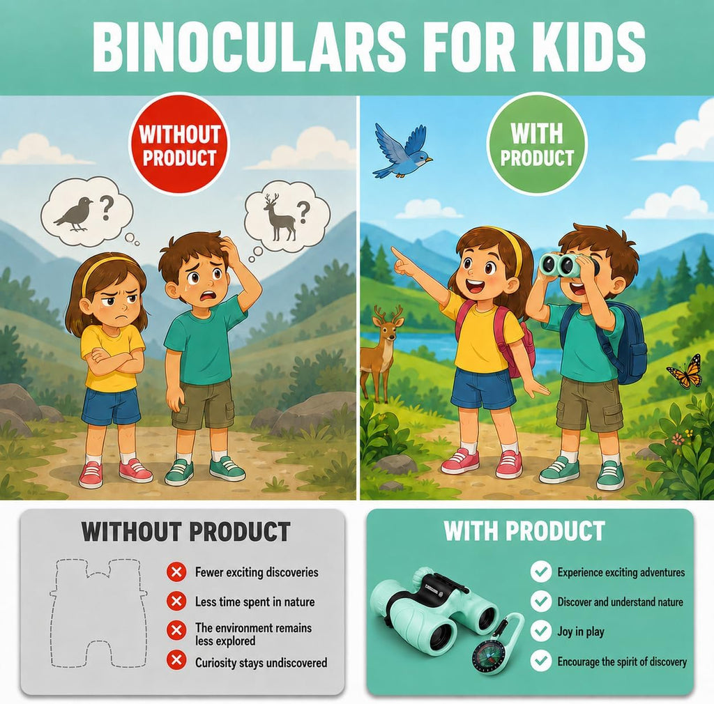 Binoculars for Kids – Perfect Toy for Little Boys and Girls – Extensive Set Incl. Magnifying Glass & Compass – Powerful Magnification 8X21 – 3 to 12 Year Old Kids for Toddler