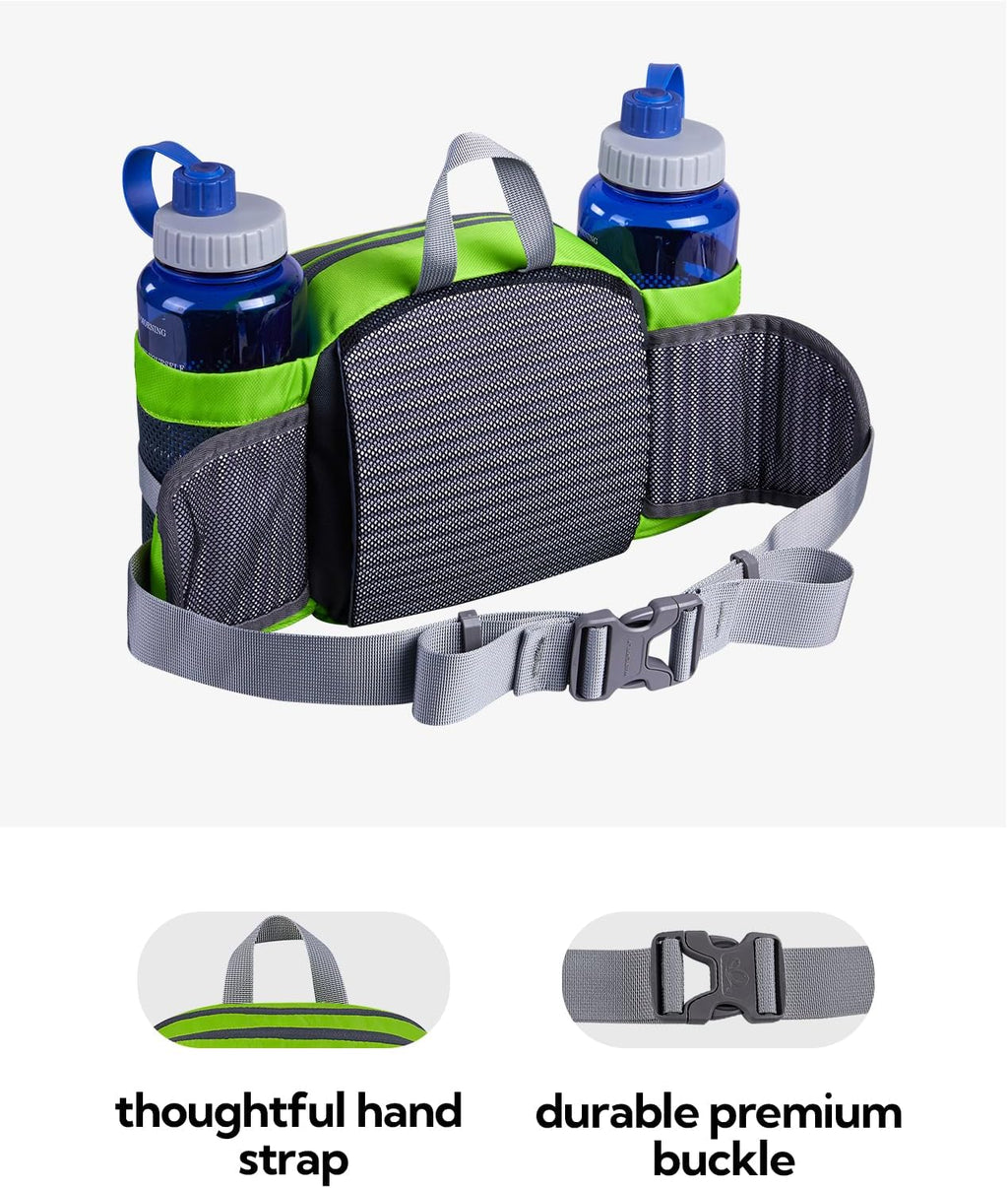 WATERFLY Fanny Pack Waist Bag: Fannie Pack 2 Water Bottle Holders Lumbar Belt Hiking Walking Running Jogging Camping Large Woman Man (Bottle Not Included)