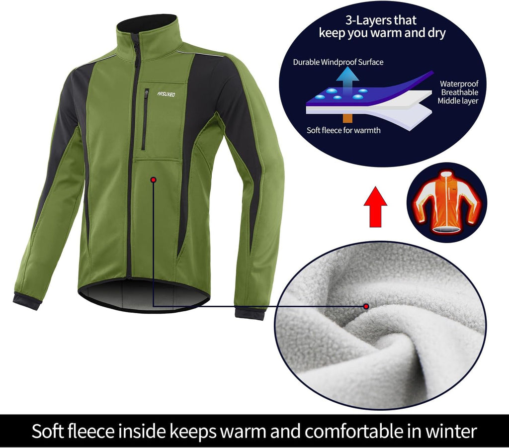 ARSUXEO Winter Warm UP Thermal Softshell Cycling Jacket Windproof Waterproof 15-k