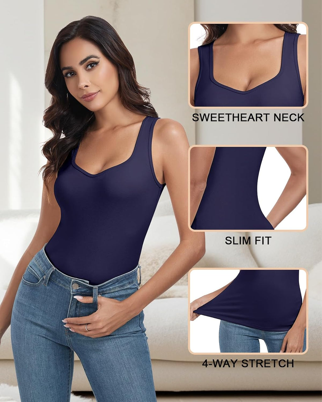 WOWENY Thermal Fleece Tank Top for Women V Neck Sleeveless Shirts Camisole Warm Base Layer Cami Vest Underwear Tops