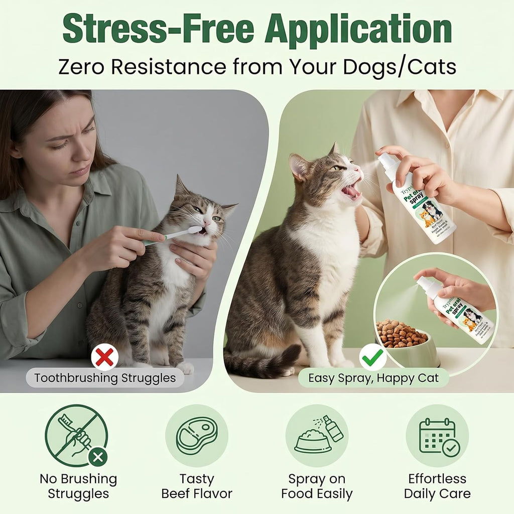 Halpilt Pet Oral Tartar Remover Spray, Trypalz Spray for Dogs & Cat, Plaque & Tartar Remover, Supports Fresh Breath & Clean Teeth, Eliminates Bad Breath for Healthy Gums, Beef Flavor (1)
