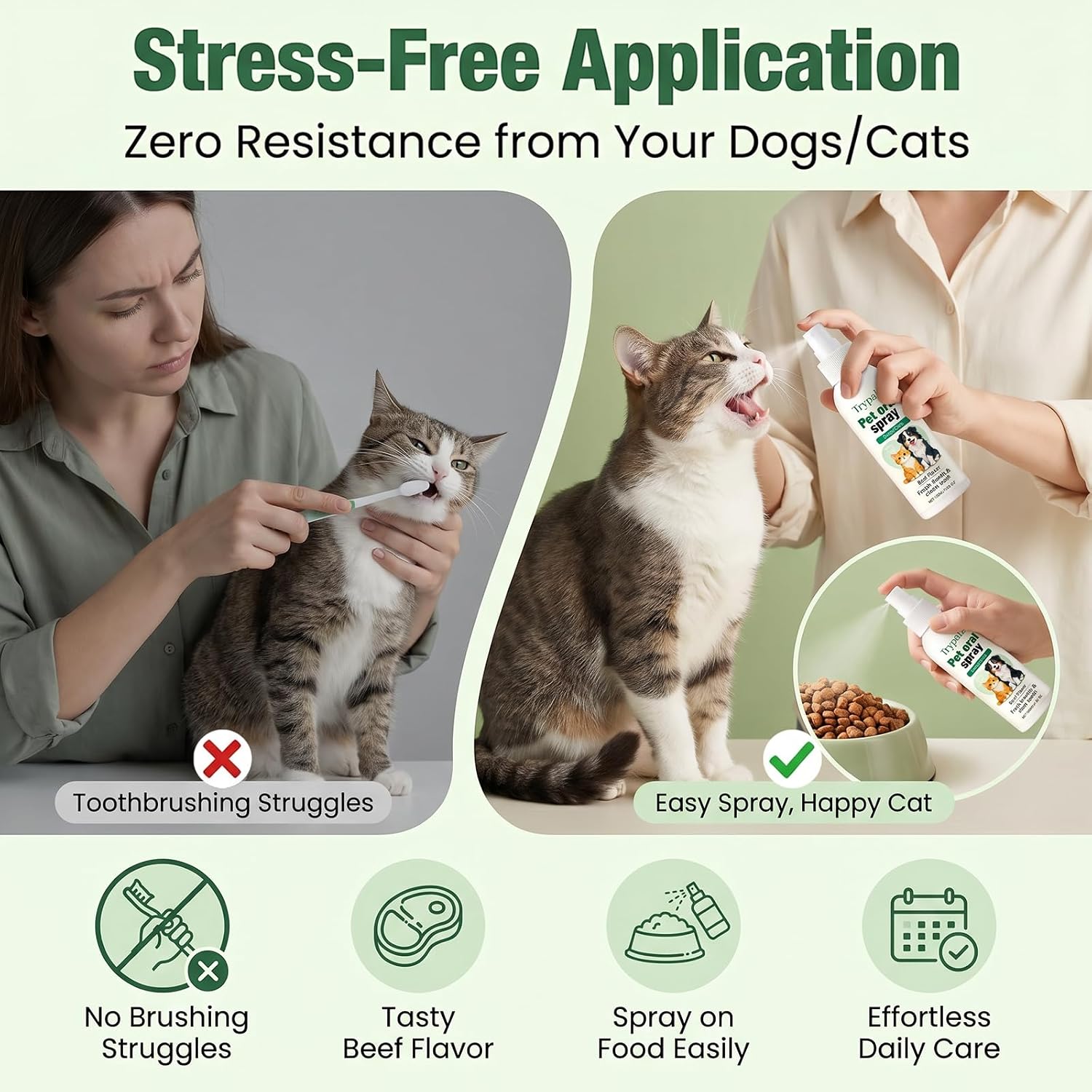 Halpilt Pet Oral Tartar Remover Spray, Trypalz Spray for Dogs & Cat, Plaque & Tartar Remover, Supports Fresh Breath & Clean Teeth, Eliminates Bad Breath for Healthy Gums, Beef Flavor (1)
