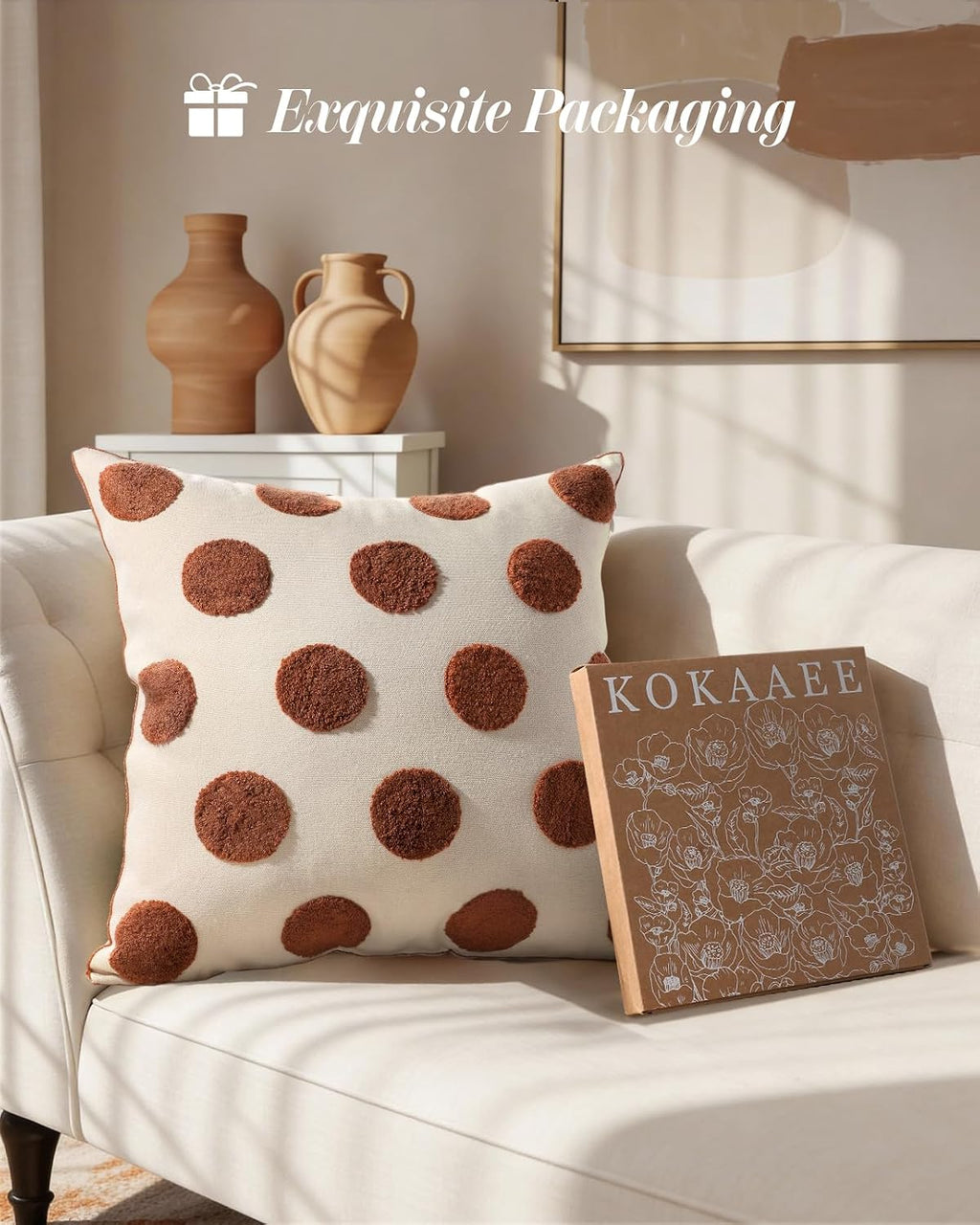 Fall Embroidered Throw Pillow Cover 18x18 Inch, Brown Polka Dot