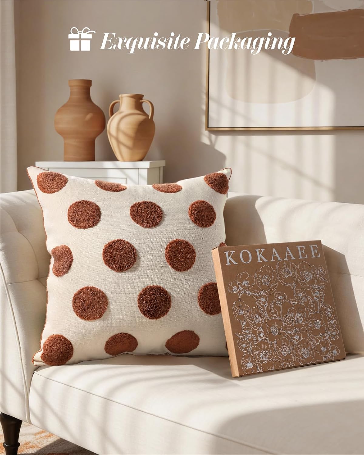 Fall Embroidered Throw Pillow Cover 18x18 Inch, Brown Polka Dot