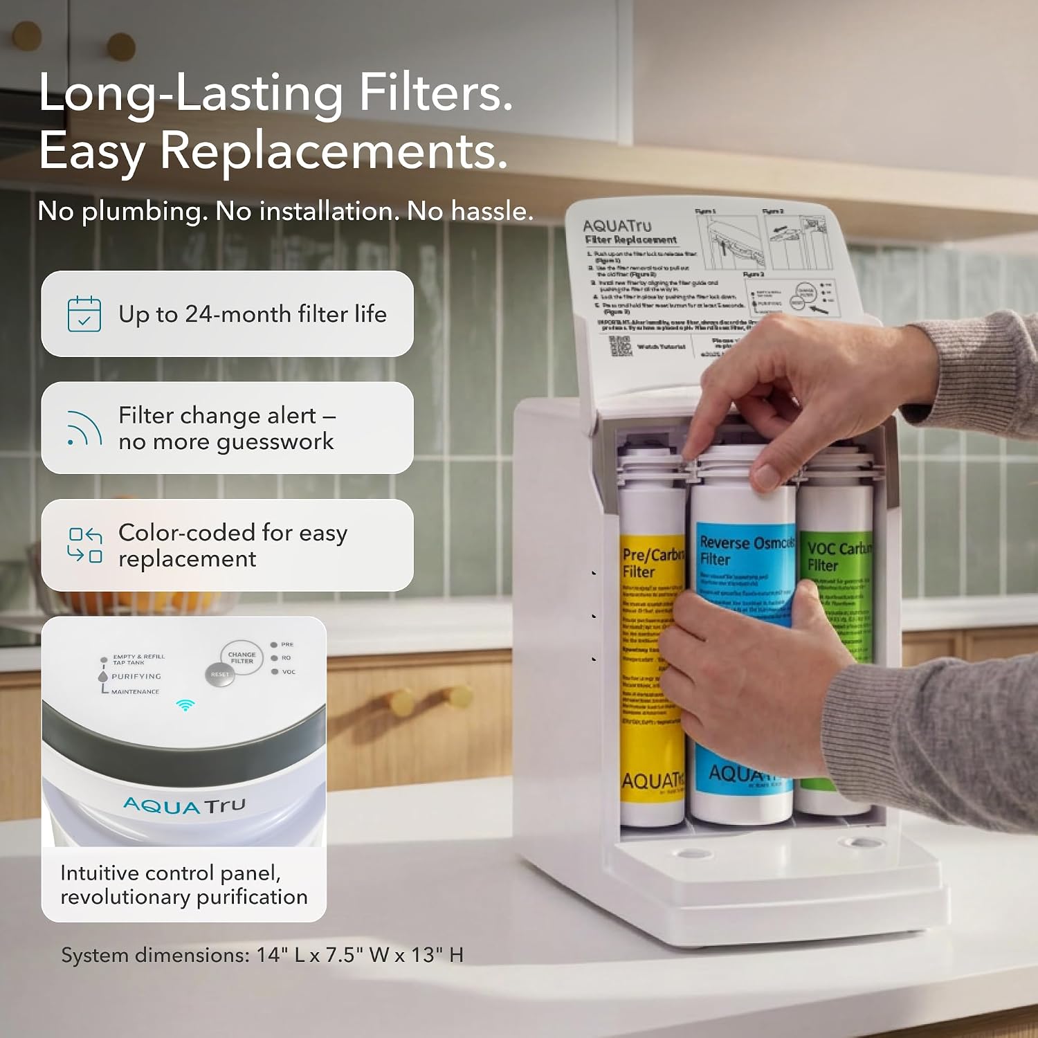 AquaTru Glass Carafe Smart Countertop Reverse Osmosis Water Purifier | WiFi Connected RO System | Removes 84 Contaminants Including PFOA + PFOS (PFAS), Lead and Microplastics | No Plumbing Required