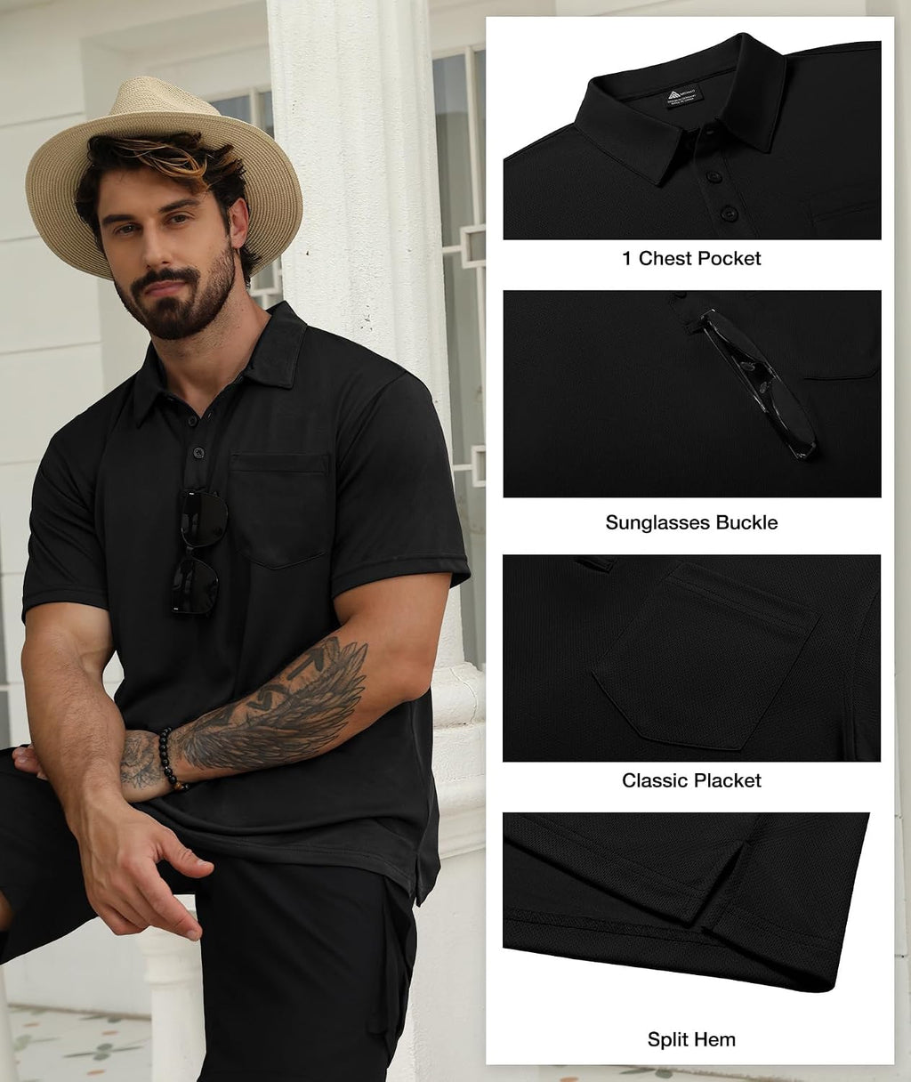 SCODI 5 Pack Mens Pocket Polo Shirts Short Sleeve Golf Casual Work T-Shirt