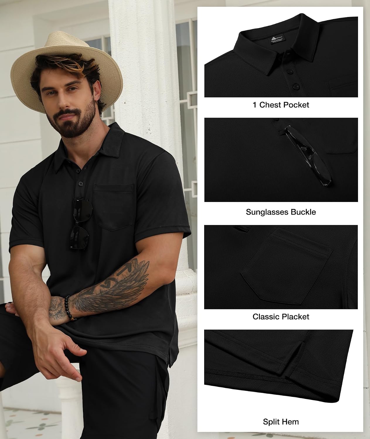 SCODI 5 Pack Mens Pocket Polo Shirts Short Sleeve Golf Casual Work T-Shirt