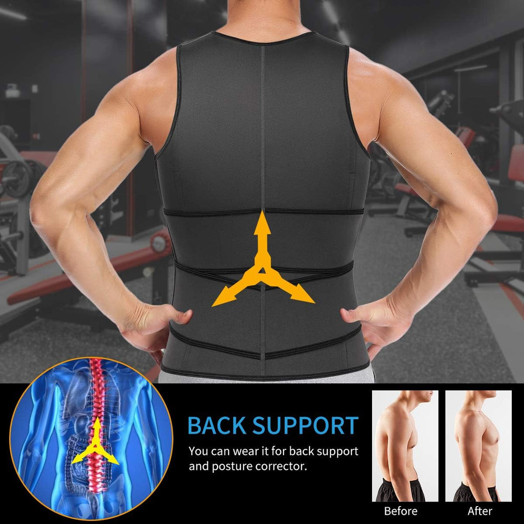 SHAPERIN Men Neoprene Sauna Zipper Waist Trainer Vest Tank Top Trimmer Body Shaper