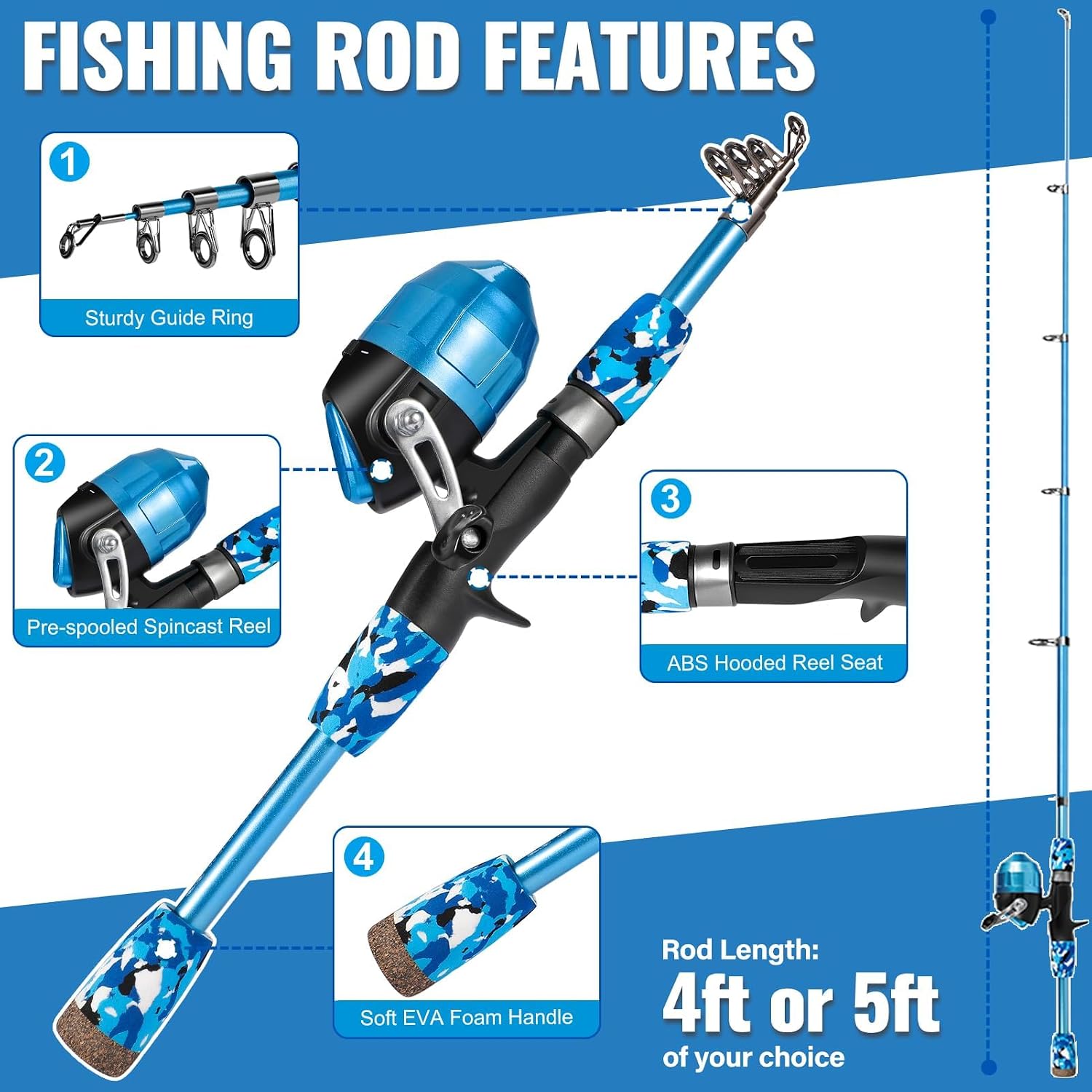 PLUSINNO Kids Fishing Pole with Spincast Reel Telescopic Fishing Rod Combo Full Kits for Boys, Girls, and Adults
