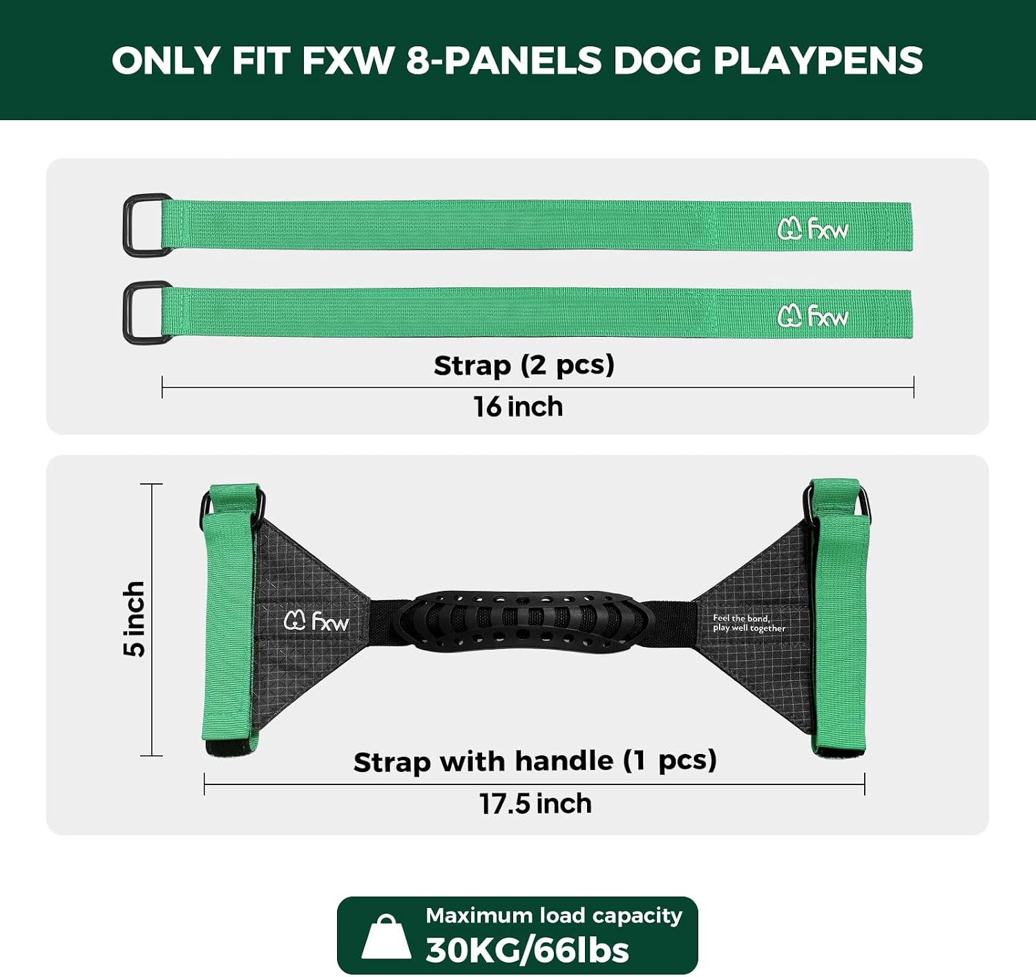FXW Easy Carry Straps for Dog Playpen, Designed for RV Trips, Green