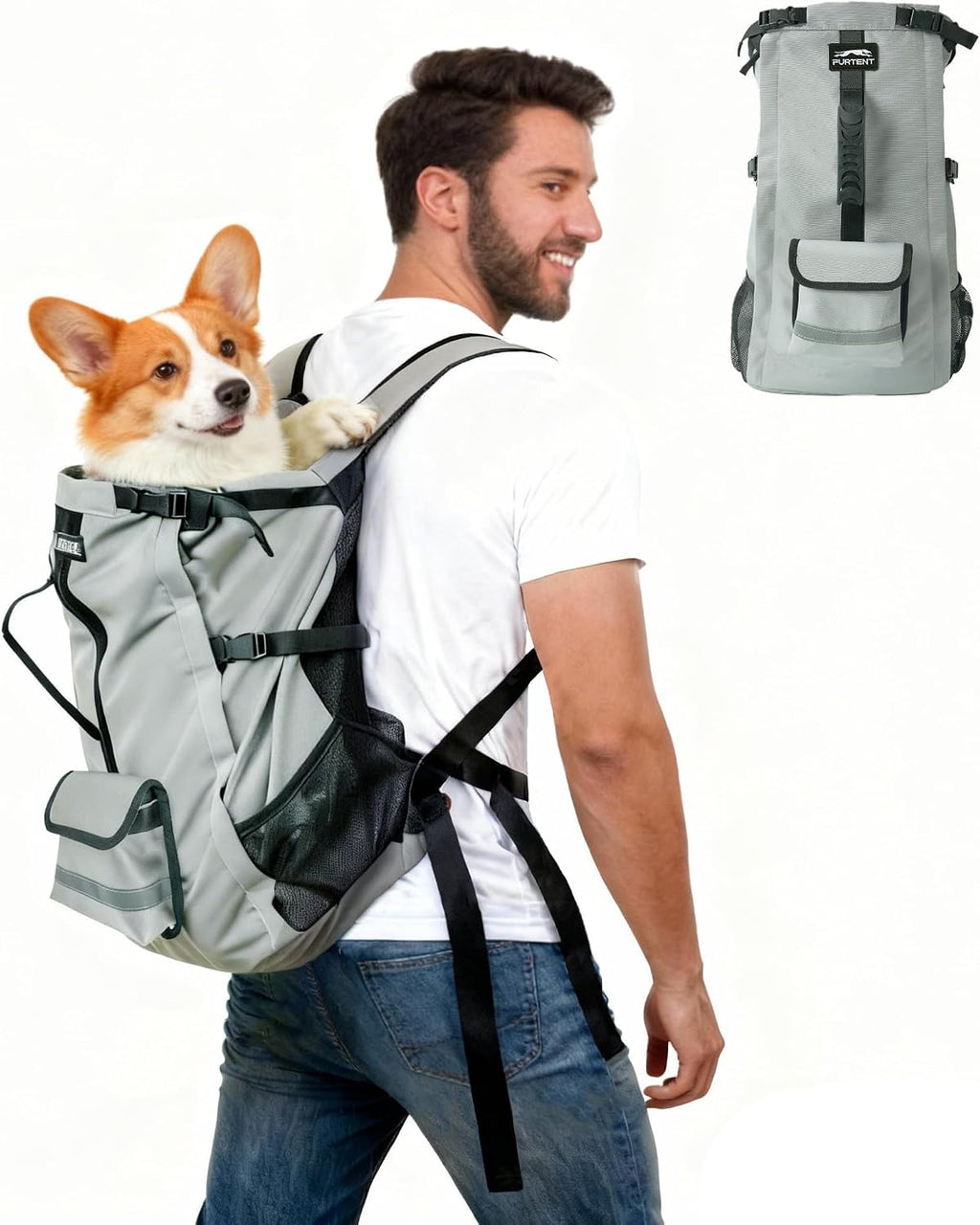 Dog Backpack Carrier, Ergonomic Pet Travel Bag, Suitable for Medium and Large Dogs, Built-in Leash and Adjustable Buckle, Ideal for Hiking and Cycling, M