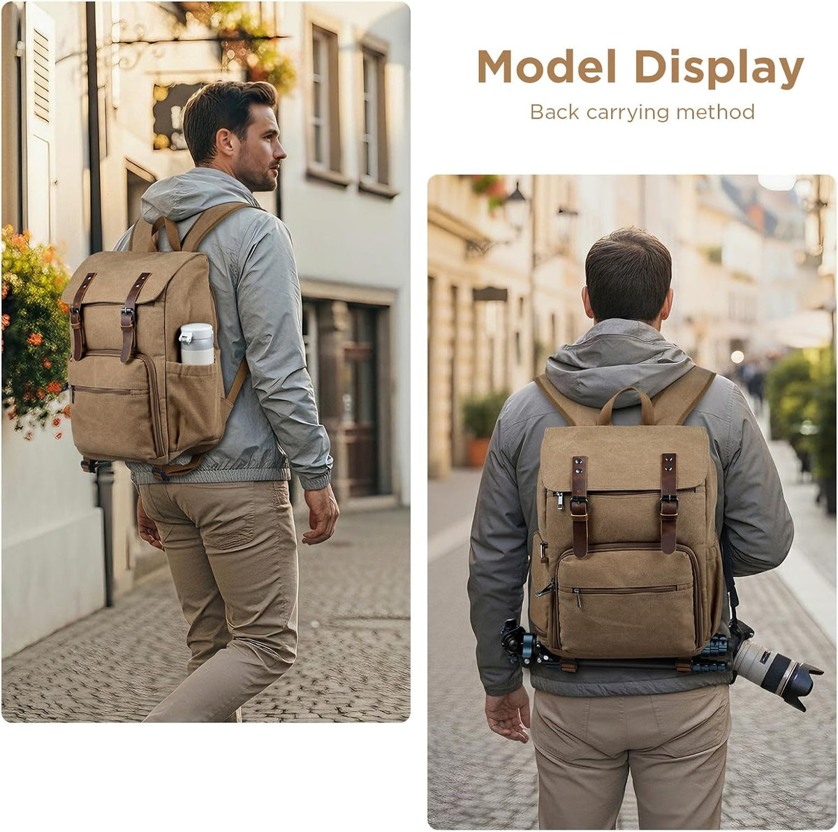 SMRITI Canvas Camera Bag Backpack with Quick Access Pocket & Tripod Holder, 14 Inch Laptop Camera Back Pack Anti-Theft DSLR/SLR Mirrorless Camera bag for Photographers Compatible with Canon/Nikon/Sony