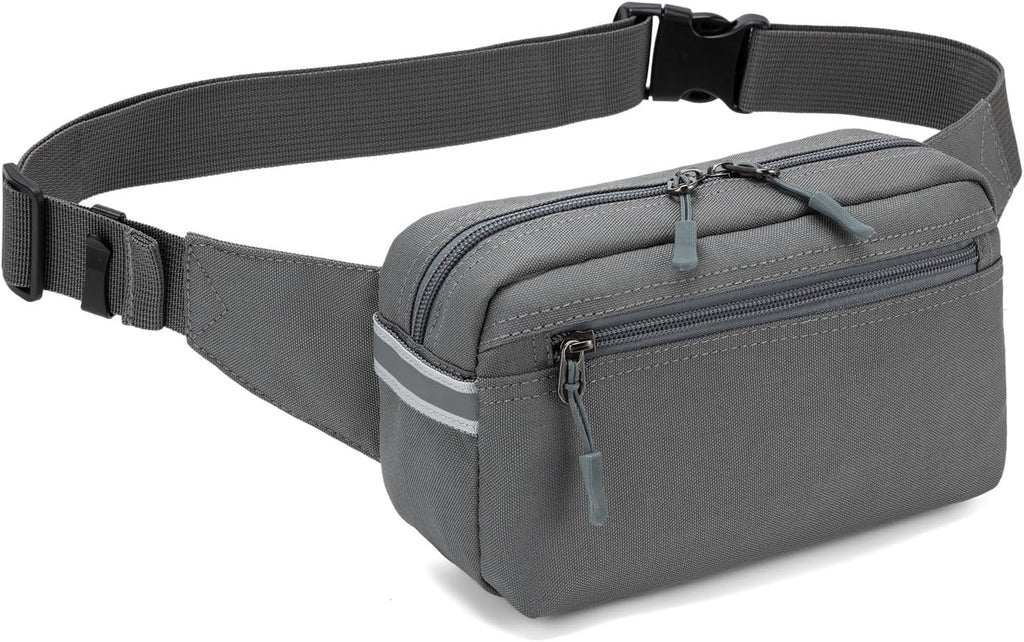 Mini Hiking Waist Bag, 3-Pocket 1.7L RFID Blocking Fanny Pack for Men Women (Grey)