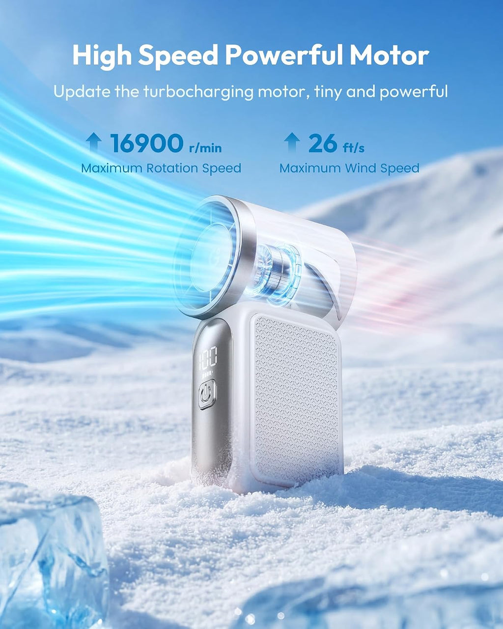 Gaiatop Portable Handheld Mini Fan, 6 Speeds 16900 RPM High Velocity Personal Fan with LED Display, USB Rechargeable, Mini Fan with Lanyard for Makeup, Travel, Outdoor Fan for Women Girl Gift, White