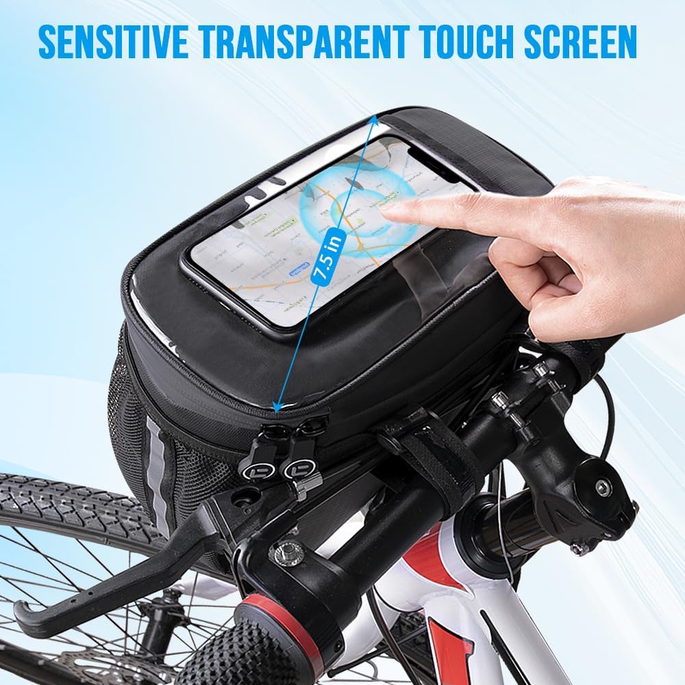 WOTOW Bike Handlebar Insulated Bag, Front Phone Touchscreen Bicycle Cooler