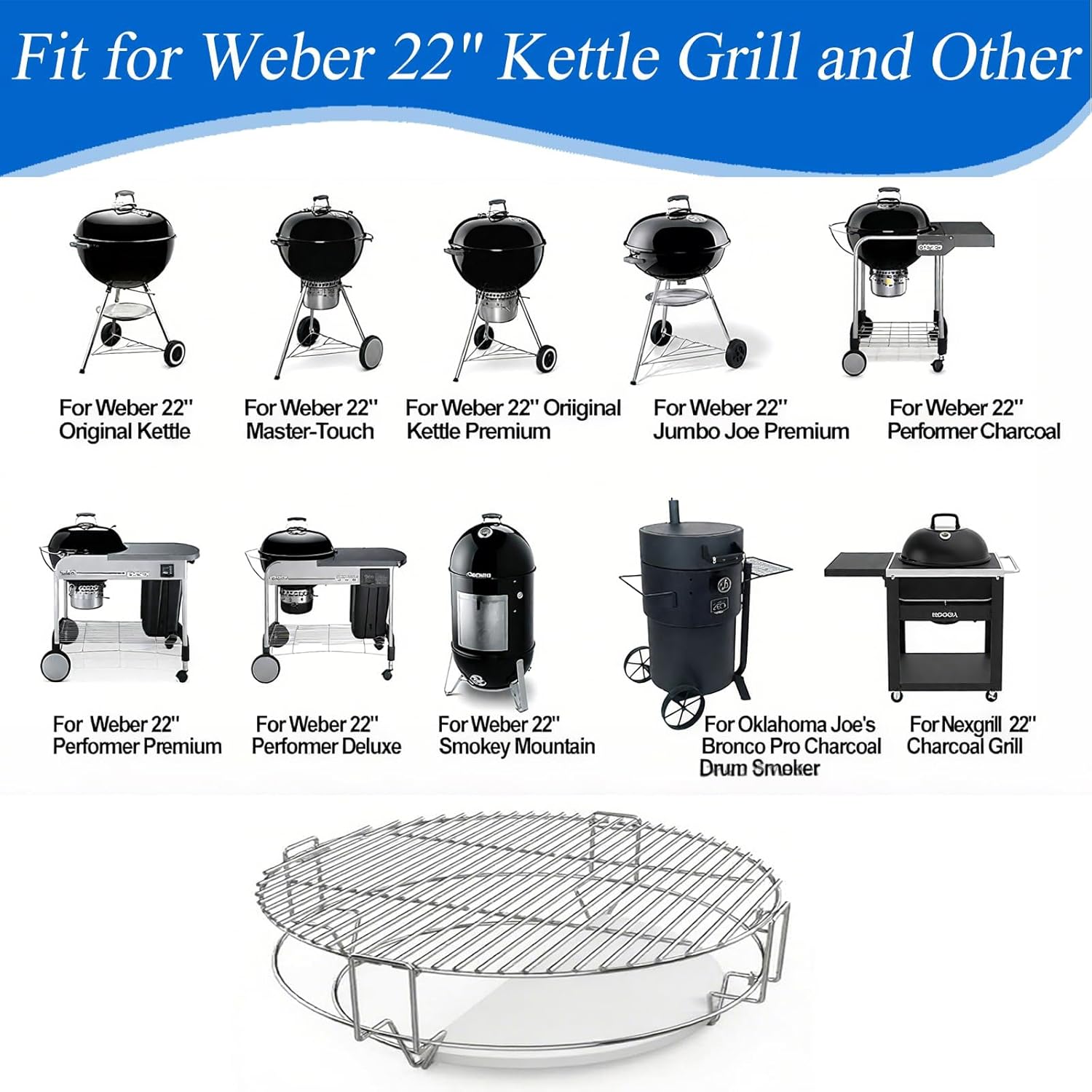 S24 (1-Pack) Cooking Grate System Grilling Accessory for Weber 22" Kettle Grill and Other Similar Size Kettle Grills