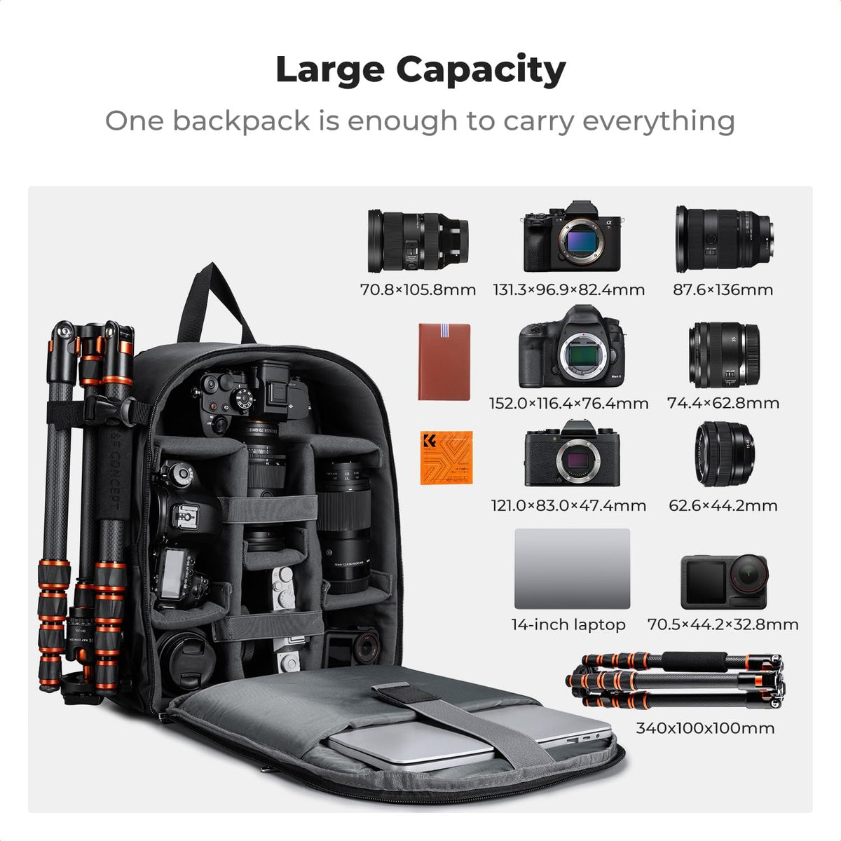 K&F CONCEPT Camera Backpack, Lightweight Camera Bag with Tripod Holder