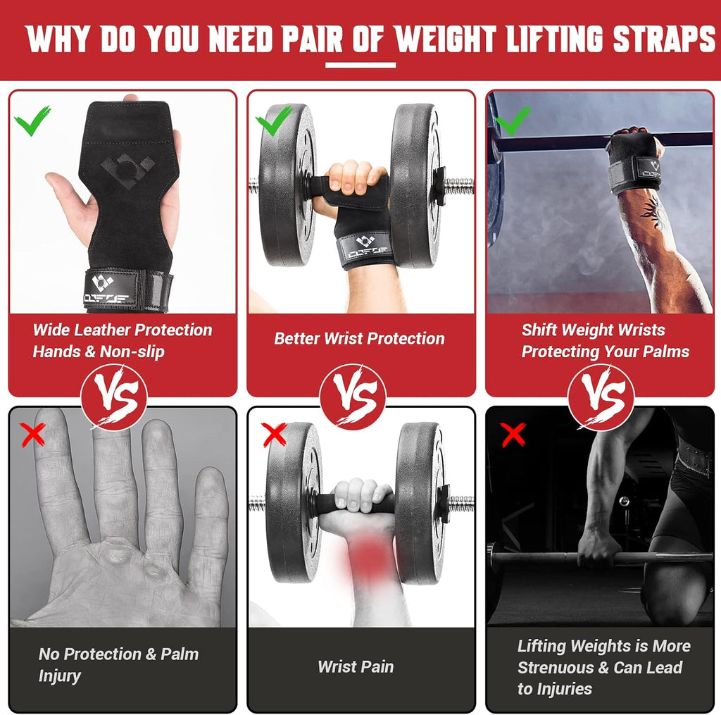 Weight Lifting Wrist Strap, Double-Layer Leather for Deadlift Powerlifting